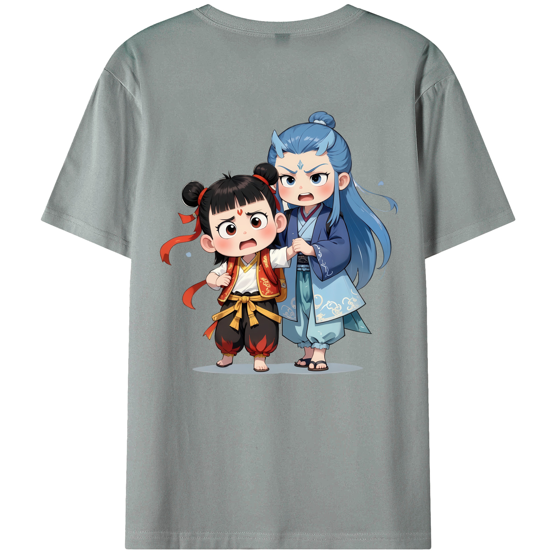 （画像用） Ne Zha 2 ナタ 魔童の大暴れ 綿100％ メンズ半袖Tシャツ（バックプリント） 通気性